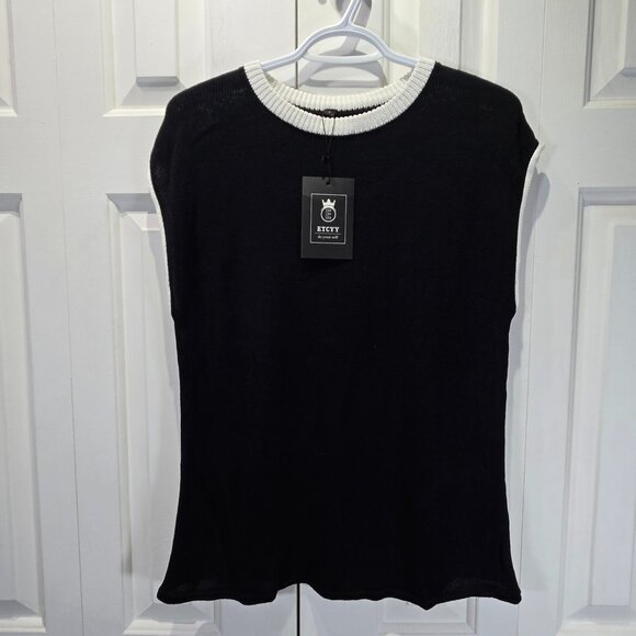 NWT Women’s Black & White Loose Fit Knit Vest Top – Size Small - Picture 1 of 5